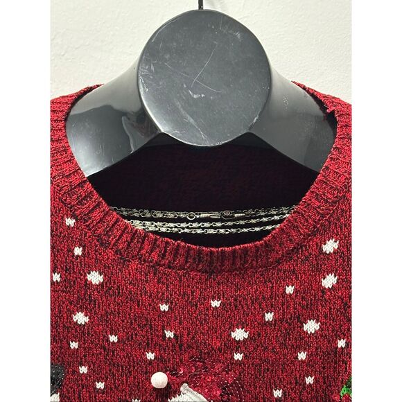 Karen Scott Snowman Trio Sweater Sz XL Red Marled Sequin Embellished Winter Size - Picture 3 of 14